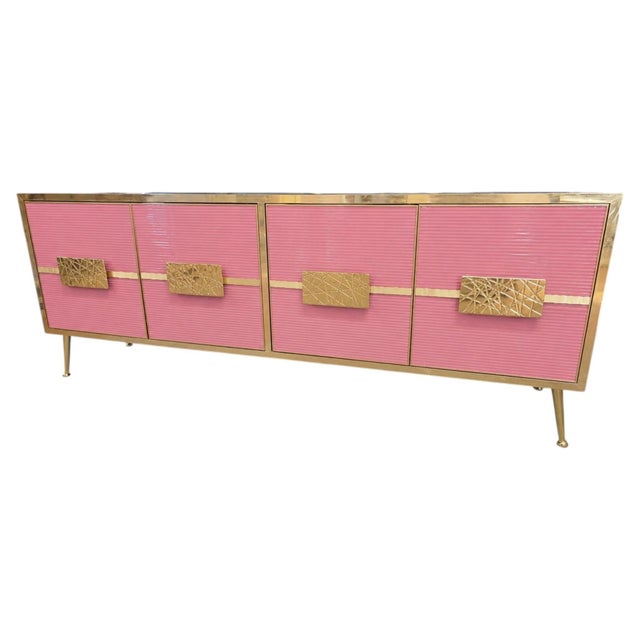 Glossy Pink Glass and Brass Sideboard from Justfurnituress SRL For Sale - Image 13 of 13