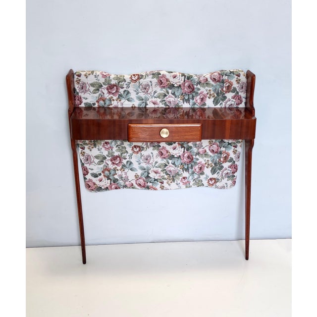 Mid-Century Modern Vintage Italian Console Table in Ebonized Beech and Rose-Patterned Fabric, 1950s For Sale - Image 3 of 11