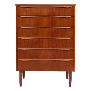 Vintage Danish Mid-Century Teak Six Drawer Tallboy Dresser 1960s For Sale