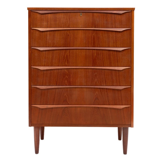 Vintage Danish Mid-Century Teak Six Drawer Tallboy Dresser 1960s For Sale
