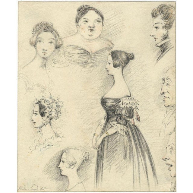 An original early 19th-century graphite drawing, Walter Sneyd, Sheet of Caricature Portraits.A fabulous sheet of early...