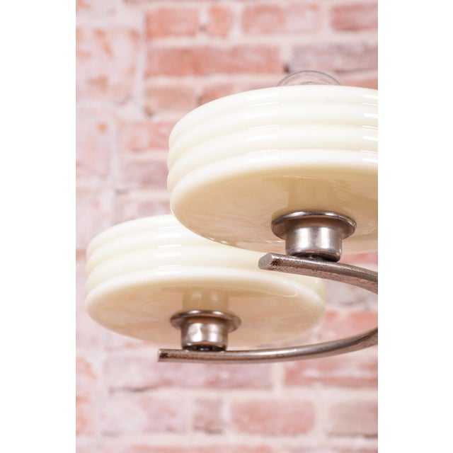 Metal Bauhaus Chandelier in Nickel-Plated Steel and Opaline Glass, Czech, 1920s For Sale - Image 7 of 14