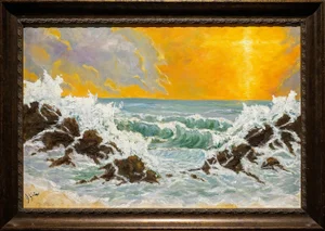 "Ocean Waves" Original Oil Painting, Framed