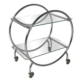 Italian Modern Cart in Steel and Glass with Casters, 1970s For Sale