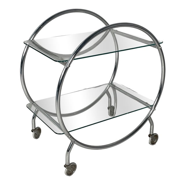Italian Modern Cart in Steel and Glass with Casters, 1970s For Sale