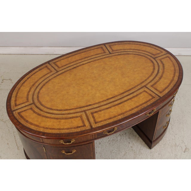 Maitland Smith Leather Top Oval Partners Desk For Sale - Image 13 of 18