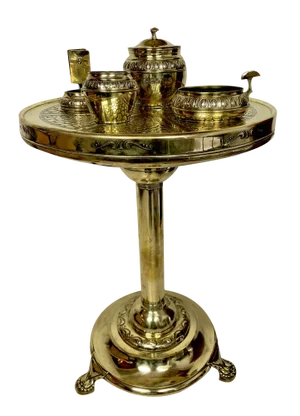 Dutch Smokers Table in Brass with Accessories from KMD-Daalderop, 1930s, Set of 5
