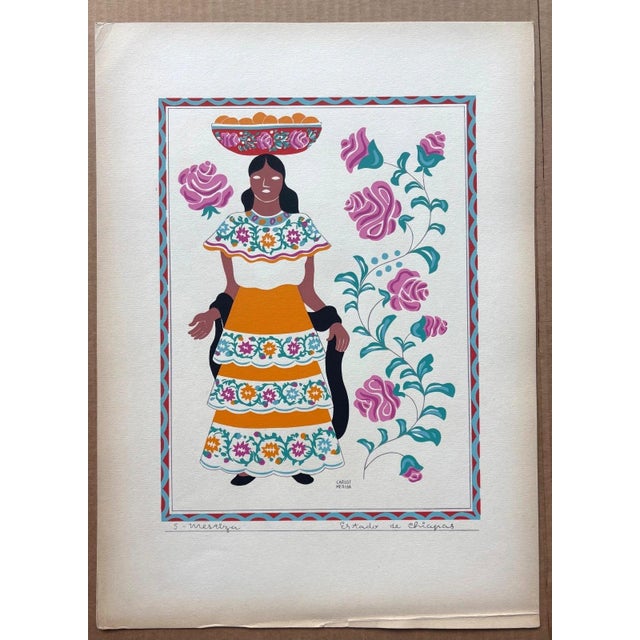 Up for sale is this gorgeous silkscreen print by Carlos Mérida, from Trajes Regionales Mexico, a limited portfolio...