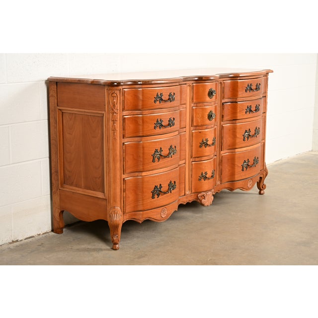 French Provincial Kent Coffey French Provincial Louis XV Cherry Wood Triple Dresser, Circa 1960s For Sale - Image 3 of 13