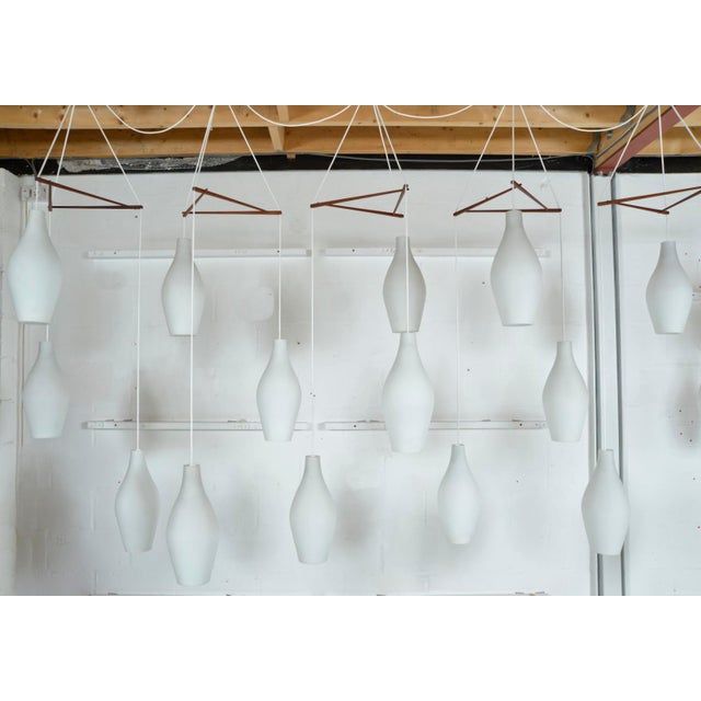 Large Mid-Century Scandinavian Glass & Teak Cascade Lights, 1960s, Set of 10 For Sale - Image 13 of 18