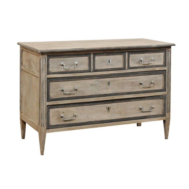 19th Century French Painted Wood Three Drawer Chest In Charcoal