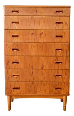 1950s Omann Jun. Møbelfabrik Danish Teak 7 Drawer , Highboy / Tall Dresser Designed by Gunni Omann