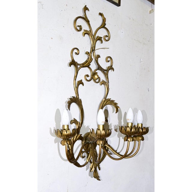 5-Light Wall Lamp in Golden Brown Iron For Sale - Image 3 of 12