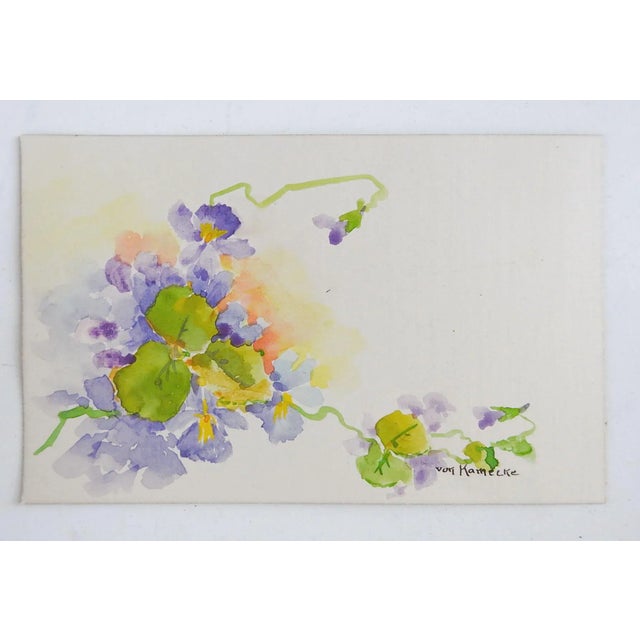 English Tiny Vintage Violets Watercolor Painting For Sale - Image 3 of 4