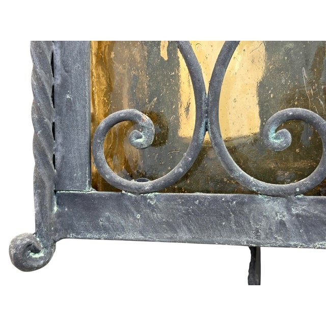 Yellow 1950's Italian Wrought Iron Exterior Wall Lanterns, a Pair For Sale - Image 8 of 9