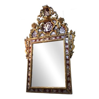 Baroque Style Gilded Wood Mirror with Reverse Glass Panels, Italy, 19th Century For Sale