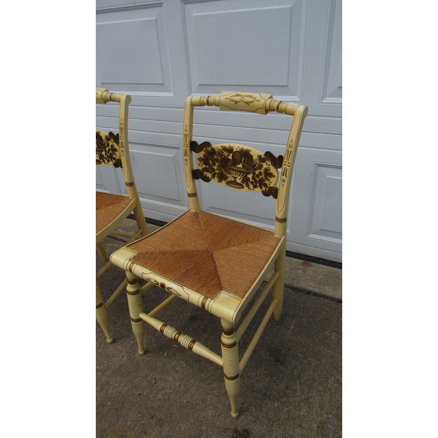 Item: Pair Hitchcock Chairs Details: Signed Hitchcock Farmhouse Style Beautiful Look Cream Stenciled Design Measurements:...