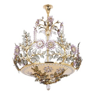 Large Gilt and Faceted Crystal Glass Chandelier from Palwa, 1970s For Sale