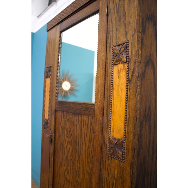 Wood Antique Edwardian Arts and Crafts Oak Wardrobe, 1900s For Sale - Image 7 of 10