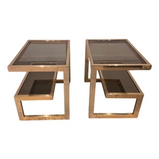 Gold 23 Karat G Side Tables from Belgo Chrome, 1980, Set of 2 For Sale