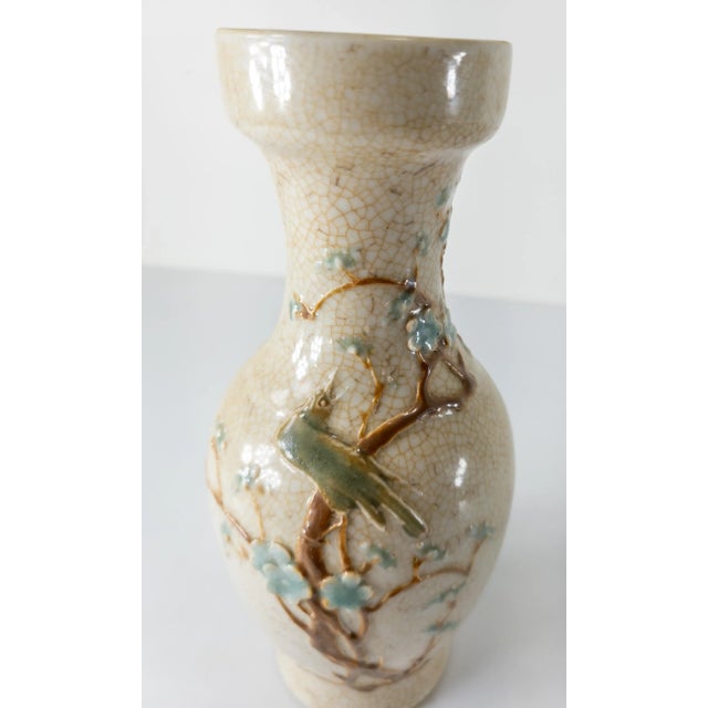 Early 20th Century Early 20th Century Chinese Beige Crackle Vase With Bird and Prunus Branch For Sale - Image 5 of 13