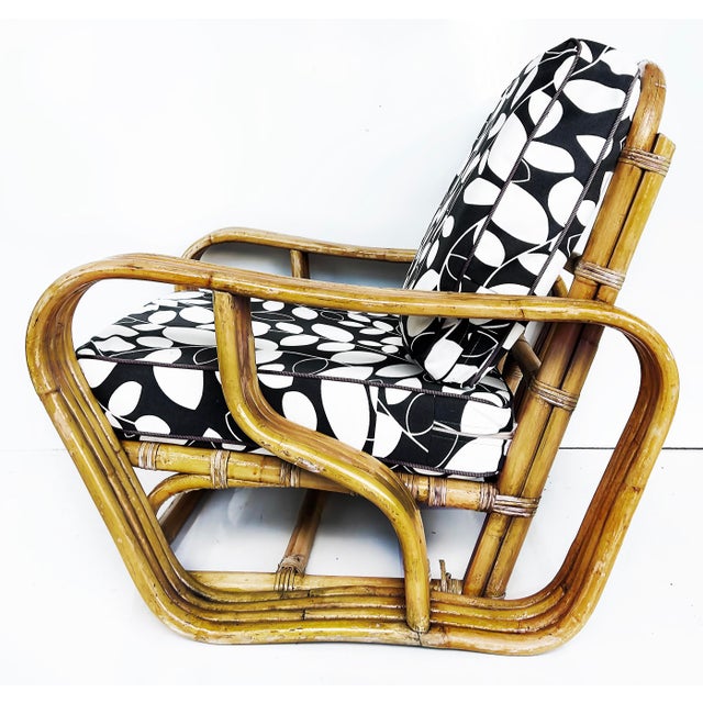Mid 20th Century Vintage Paul Frankl Style Bent 4-Strand Rattan Club Chair With New Cushions For Sale - Image 5 of 12