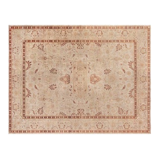 Fine Antique Indian Amritsar Beige, Botanic Handmade Wool Rug For Sale