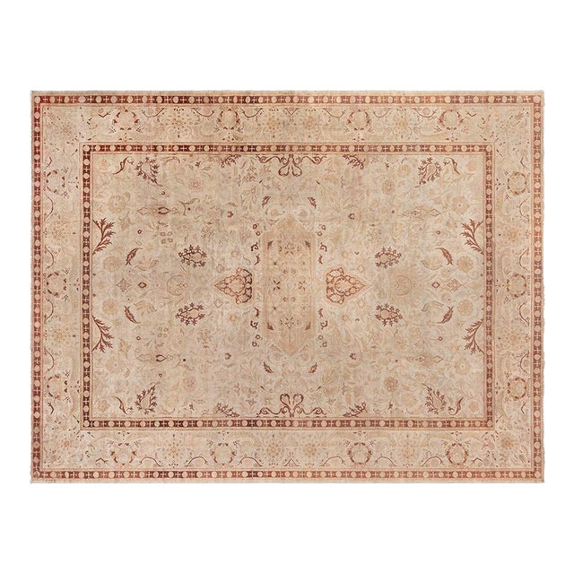 Fine Antique Indian Amritsar Beige, Botanic Handmade Wool Rug For Sale