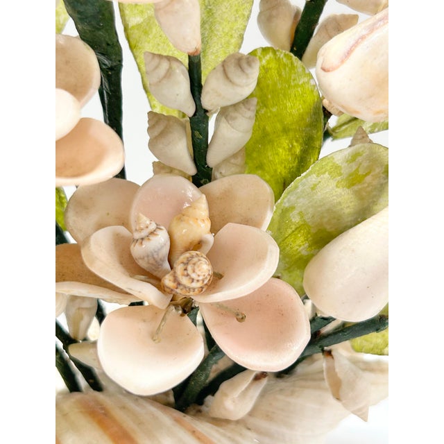 Shell Vintage Shell Flower Arrangement in Conch Shell Vase – Mid-Century Coastal Seashell Sculpture For Sale - Image 7 of 11