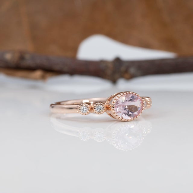 1.3Ct Aaa Cor De Rosa Morganite Ring With Earth-Mined Diamonds: Solid 14k Gold For Sale In Columbus - Image 6 of 9