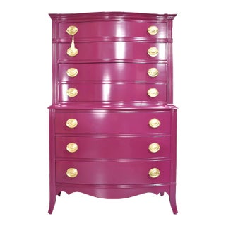Mid Century Federal Style Mahogany Curve Front Highboy by Hibriton - Newly Painted For Sale