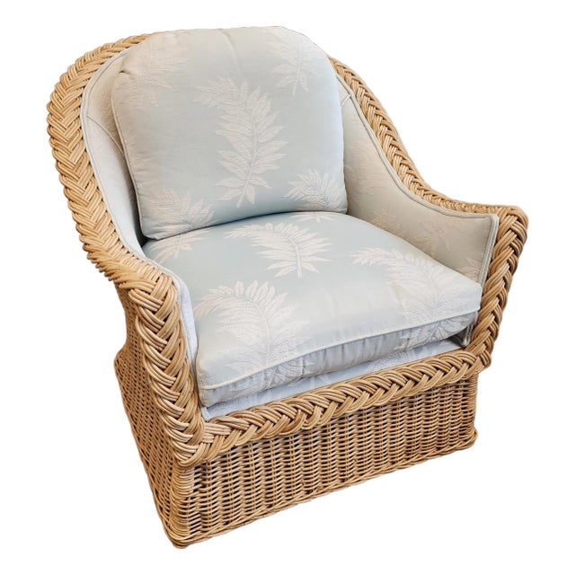 Late 20th Century Michael Taylor Style Wicker Rattan Armchair For Sale