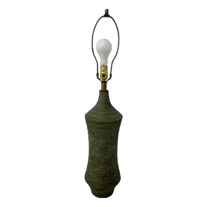 1980s Lee Rosen Mid-Century Ceramic Green Glaze Table Lamp For Sale
