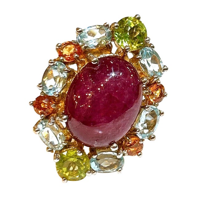 Bochic "Orient" Ruby, Orange Sapphire, Perridot Cocktail Ring 18K Gold & Silver For Sale In New York - Image 6 of 18