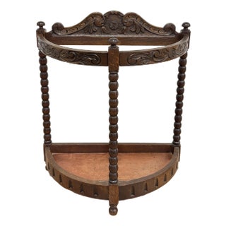 Antique English Edwardian Carved Wood Umbrella Stand For Sale