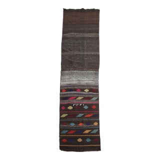 1970s Vintage Handmade Wool Cotton Brown Runner Rug For Sale