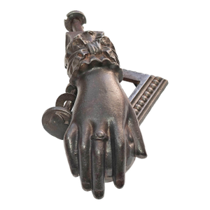 Rare 19th Century French Cast Iron Door Knocker "Hand of Hospitality" by Cheminée Forges (Haute-Marne), With Original Plate