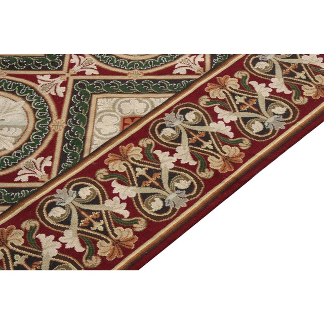 Rug & Kilim Rug & Kilim’s Transitional Style Needlepoint Rug, Red,Green Floral Pattern For Sale - Image 4 of 5