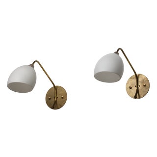 Large Vintage Italian Brass and Opaline Glass Wall Sconces, 1950s, Set of 2 For Sale