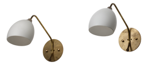 Large Vintage Italian Brass and Opaline Glass Wall Sconces, 1950s, Set of 2
