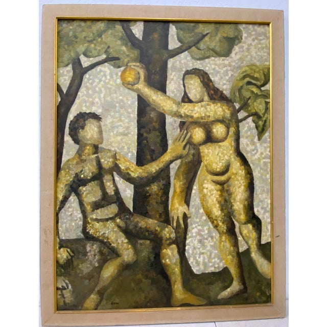 Vintage "Adam and Eve" Original Oil Painting by Sam C.1970 For Sale - Image 12 of 12