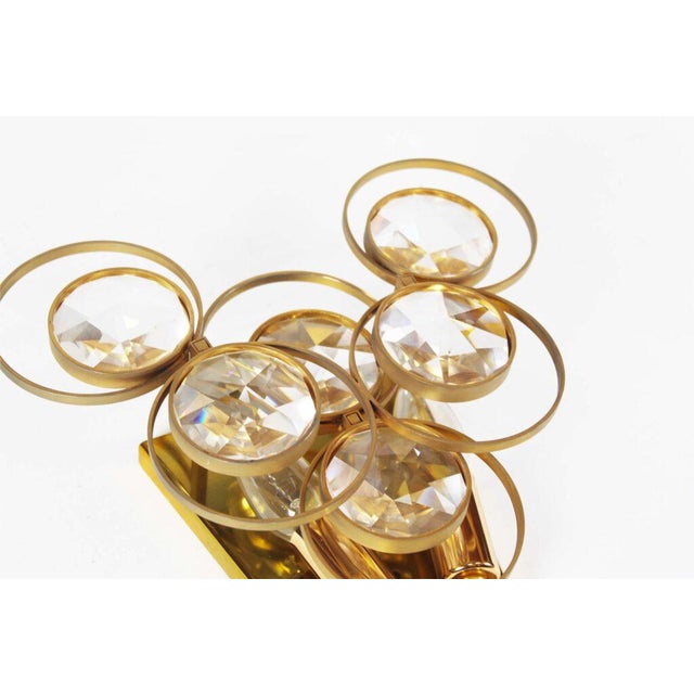 Polished Brass and Crystal Glass Wall Lamp attributed to Palwa, Germany, 1970s For Sale - Image 6 of 11