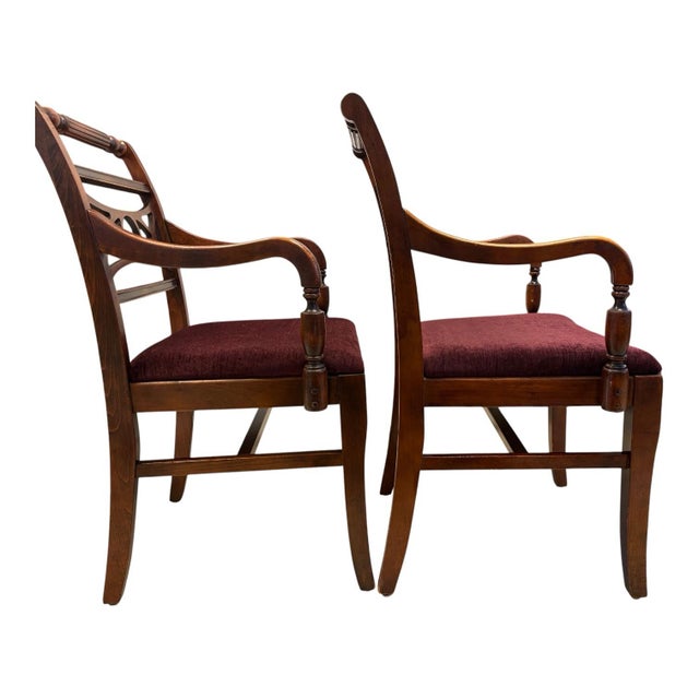 Pair of Mid-Century American Colonial Revival Hardwood Captain’s Dining Armchairs, Circa 1940–1960 For Sale In Indianapolis - Image 6 of 10
