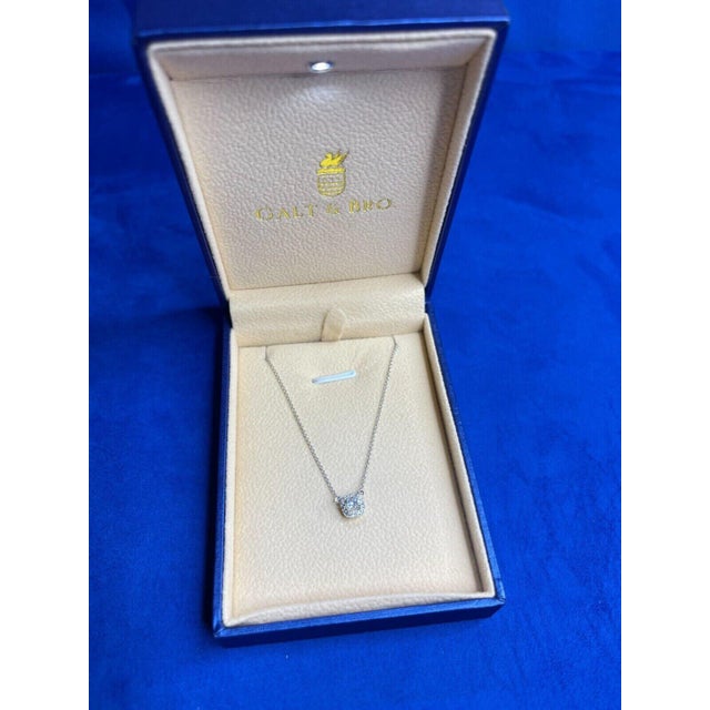 Contemporary Classic Halo Pave Set Cushion Shape Cut Diamond Dainty Chain 18 Karat White Gold For Sale - Image 3 of 9