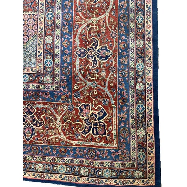 Traditional 1920s Blue Navy Geometric Traditional Antique Knotted Wool Kashan Carpet Rug For Sale - Image 3 of 8