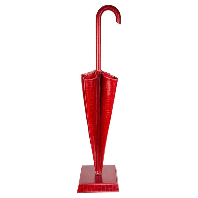 Vintage Bergdorf Goodman Embossed Faux Crocodile Leather Umbrella Stand Measures: 8" x 8" x 35" H.