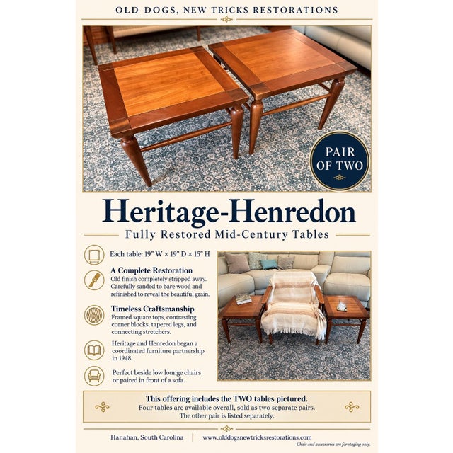 Wood Heritage-Henredon Mid-Century Square Side Tables, Fully Restored — A Pair For Sale - Image 7 of 9