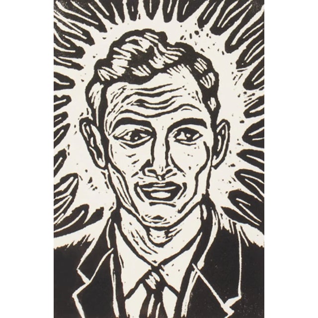 A 2003 woodcut print by the American artist Douglas Bourgeois (born 1951). Titled "Bob," the print depicts a portrait of a...