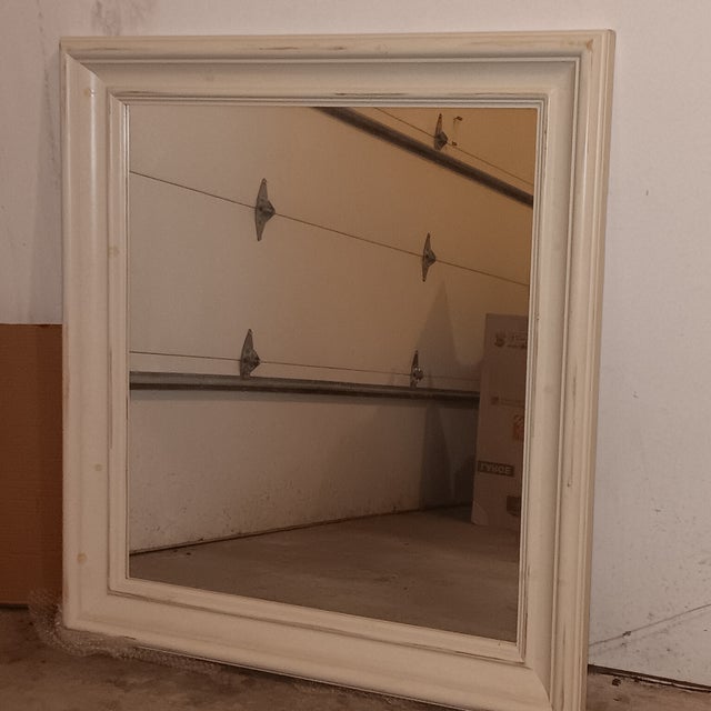 Wood Vintage Antique White Solid Wood Framed Mirror With Natural Knotting Grain. For Sale - Image 7 of 14