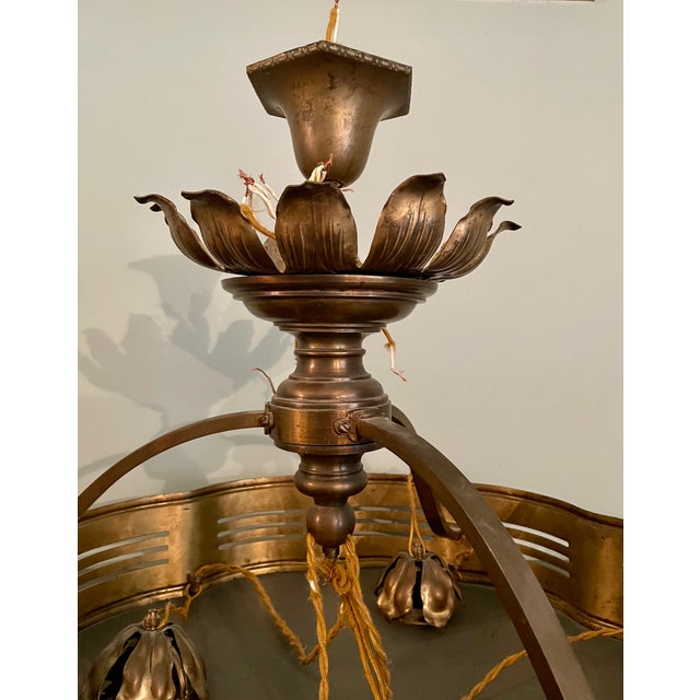 Art Nouveau Large Brass Early 20th Century Brass 7-Light Chandelier For Sale - Image 3 of 8